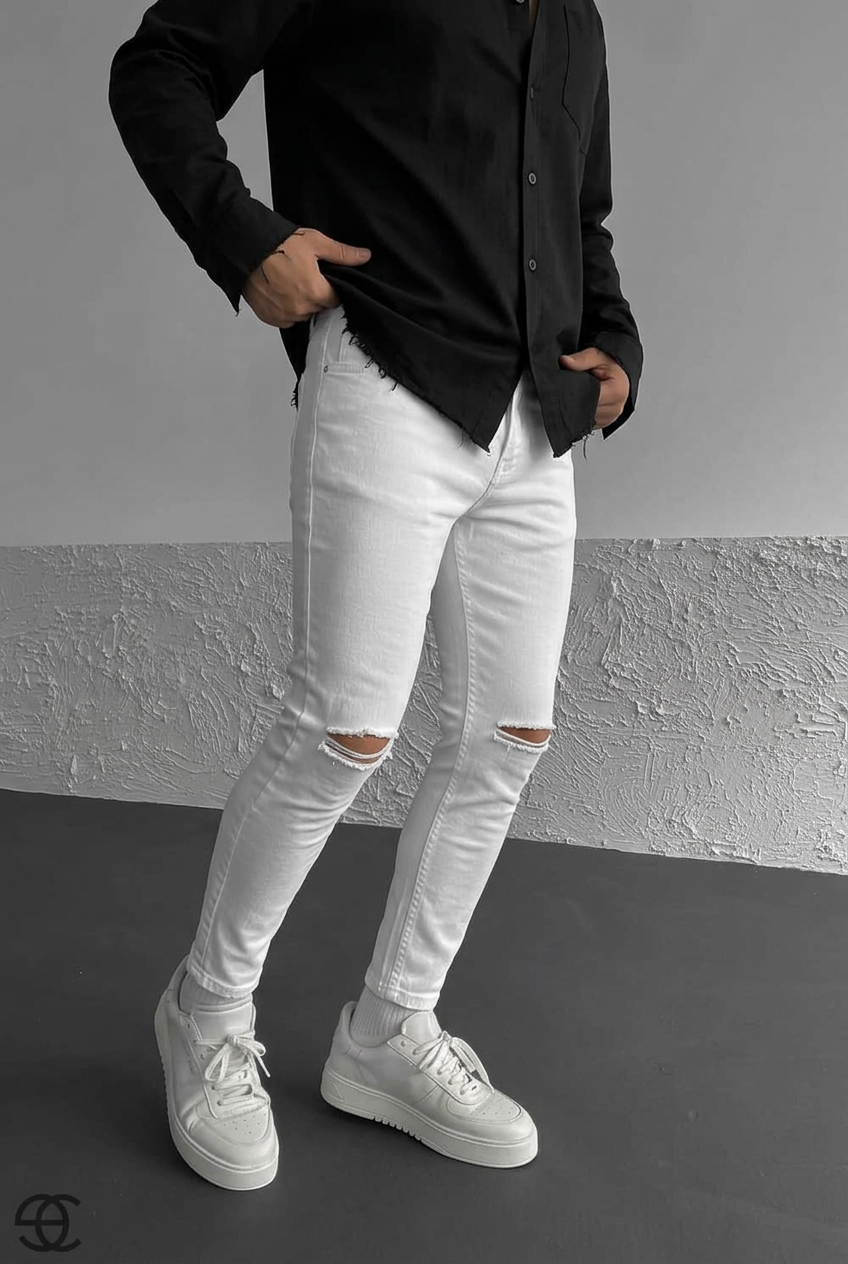 Ripped Skinny Jeans – White