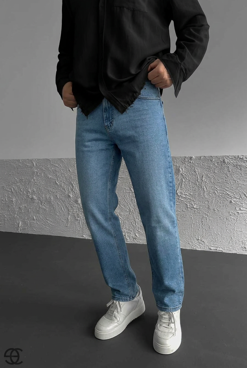 Relaxed Fit Stretch Denim Jeans – Sky Blue
