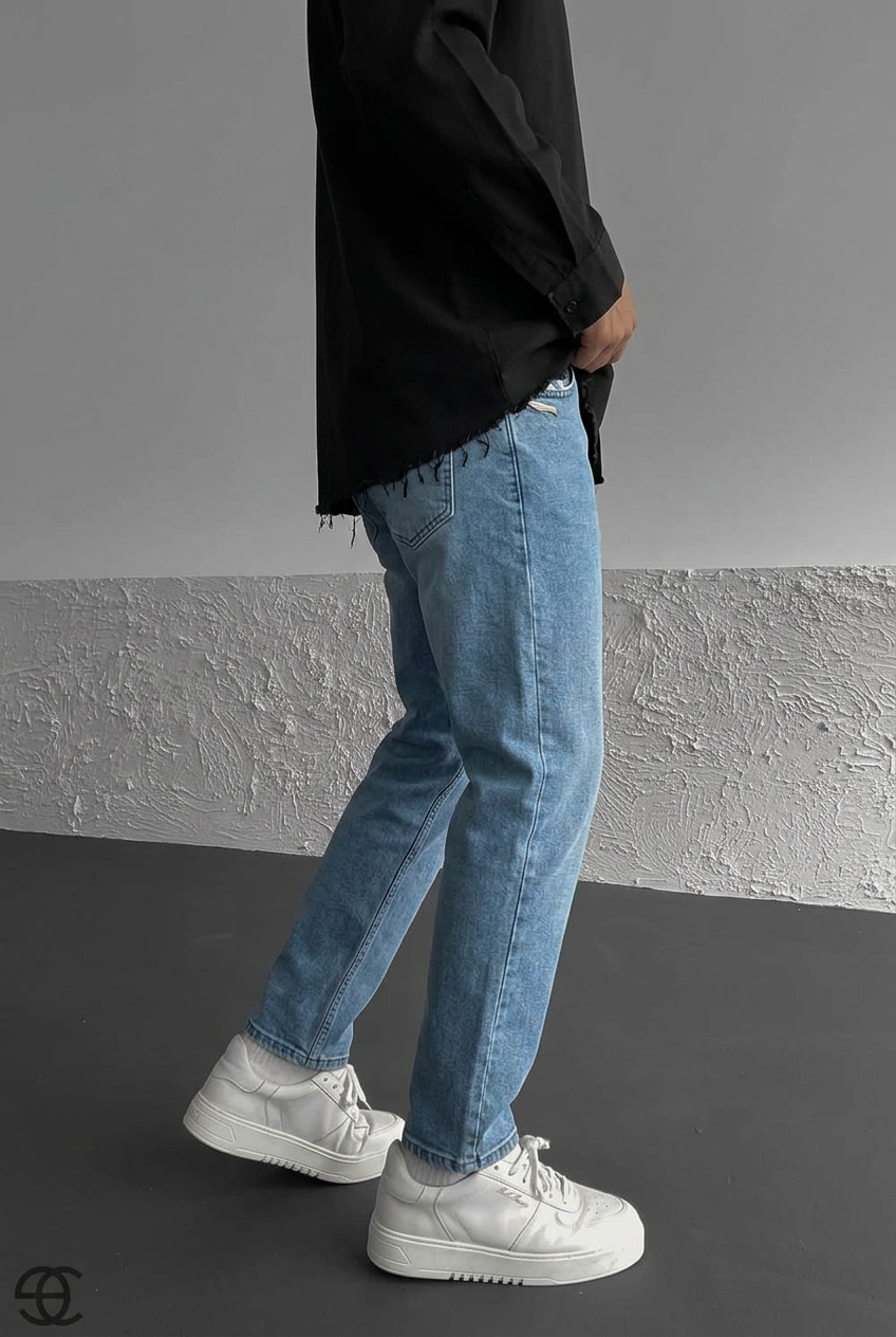 Relaxed Fit Stretch Denim Jeans – Sky Blue
