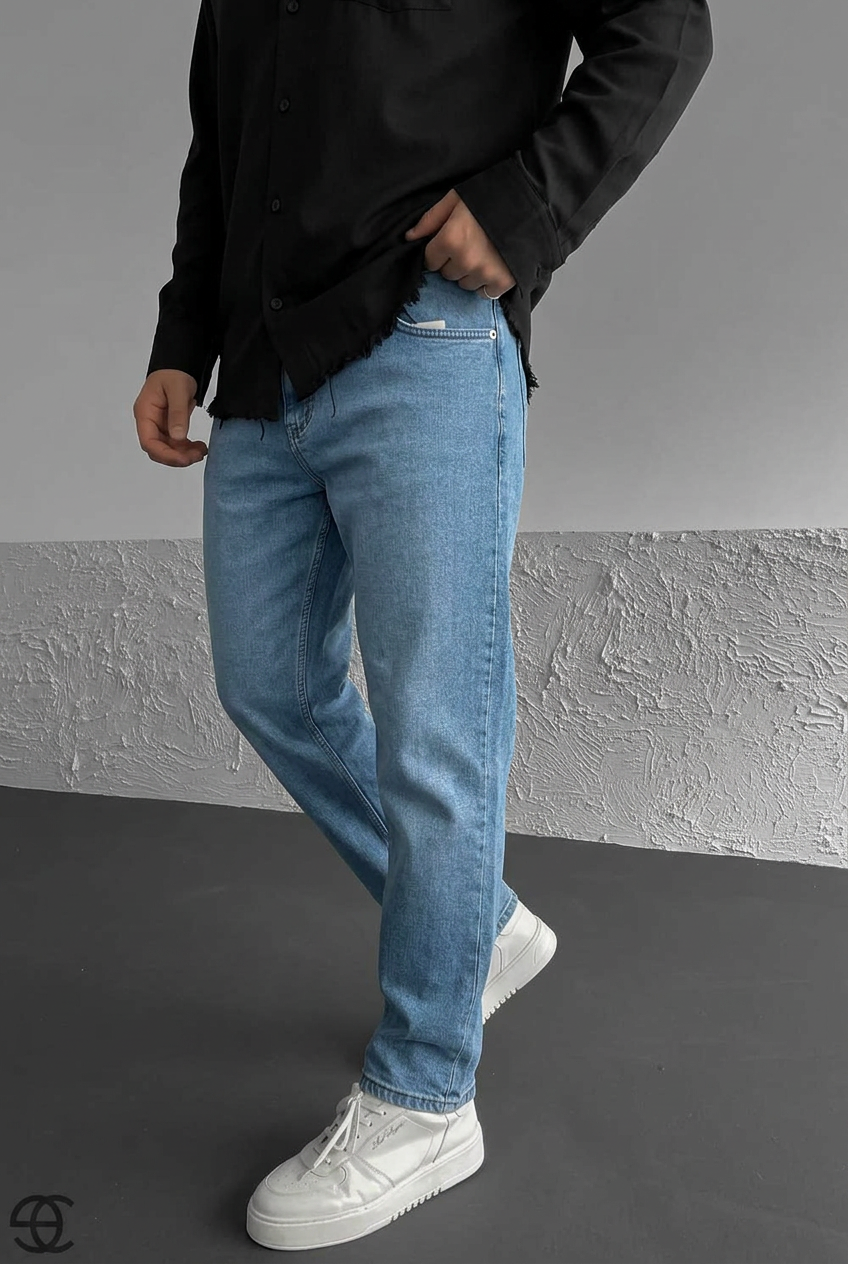 Relaxed Fit Stretch Denim Jeans – Sky Blue