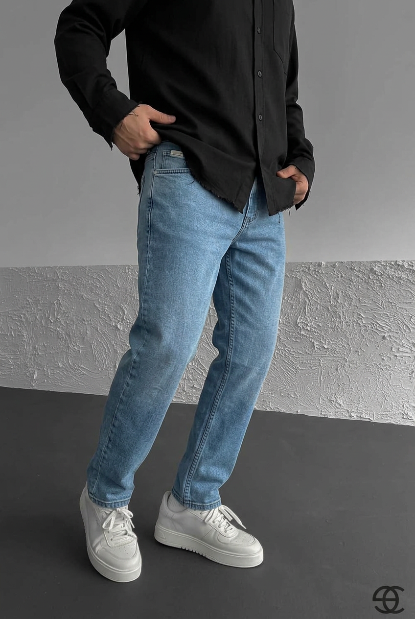 Relaxed Fit Stretch Denim Jeans – Sky Blue