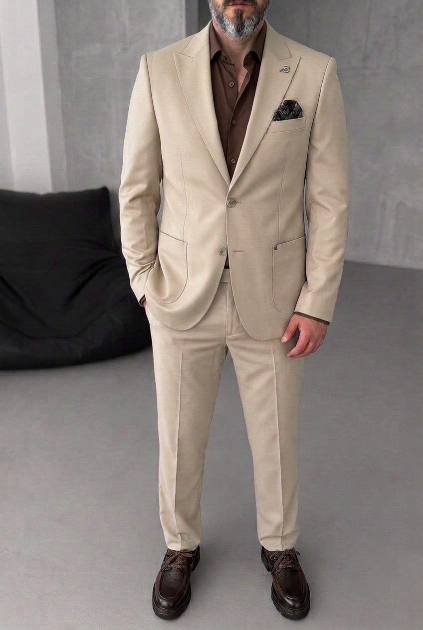 Delmont Slim Fit Suit – Beige