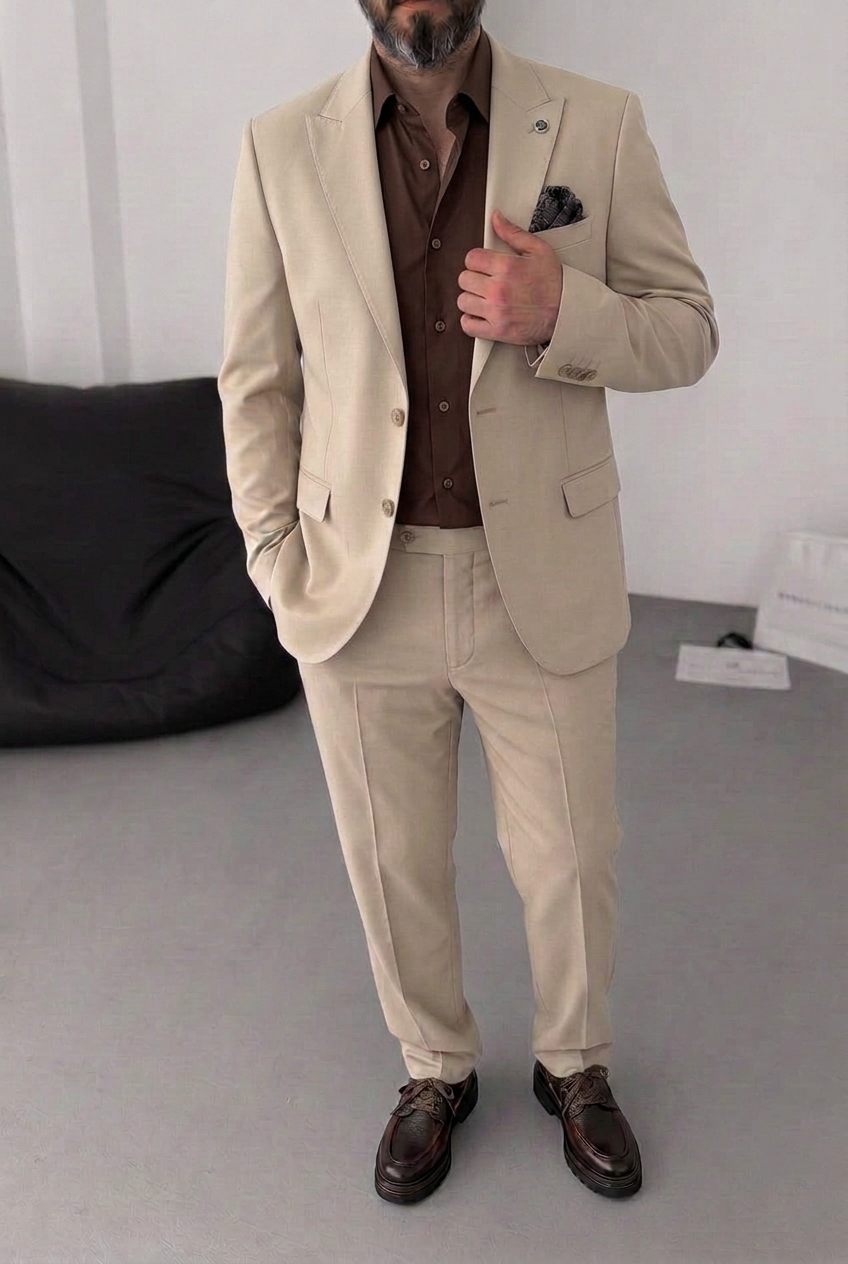 Delmont Slim Fit Suit – Beige