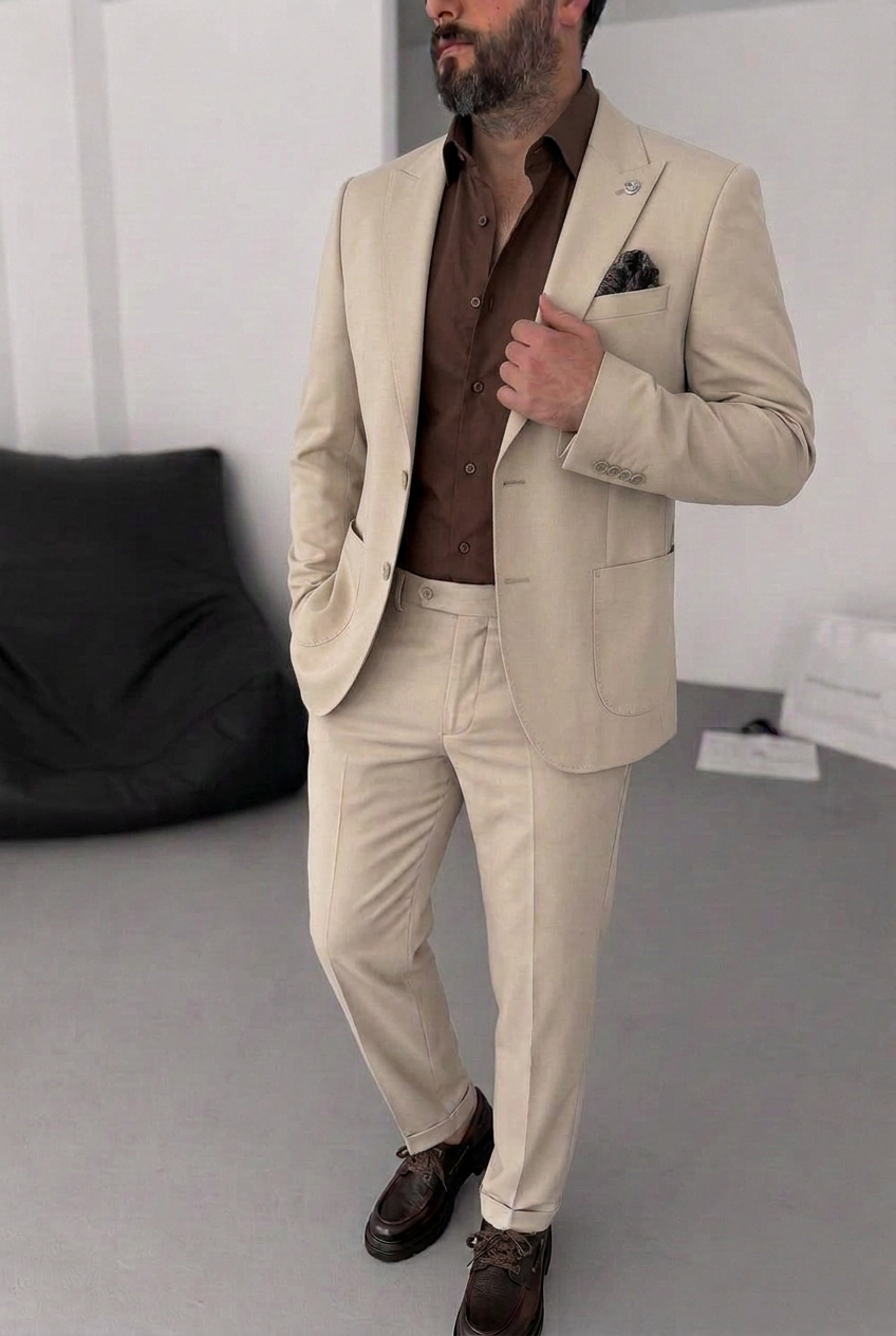 Delmont Slim Fit Suit – Beige