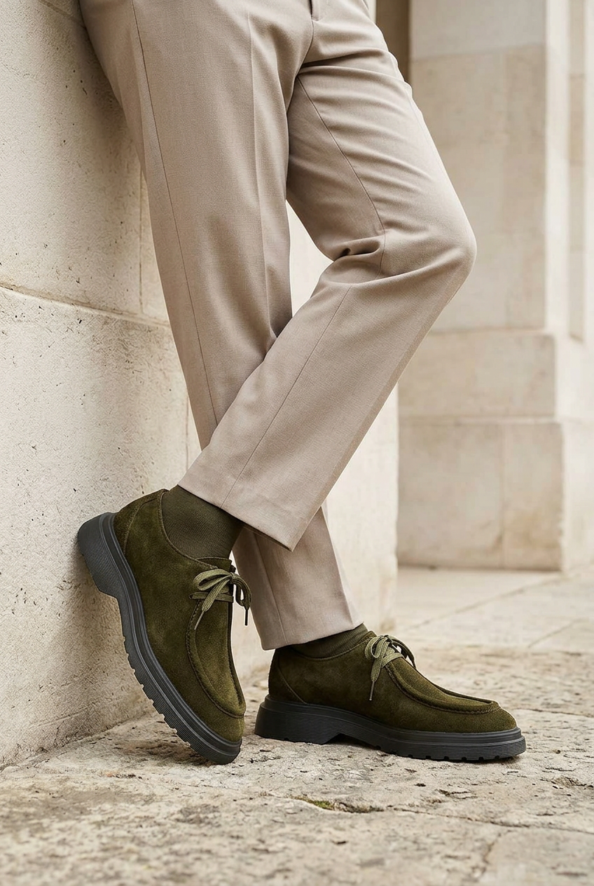 Handmade Suede Urban Derby Studio – Khaki