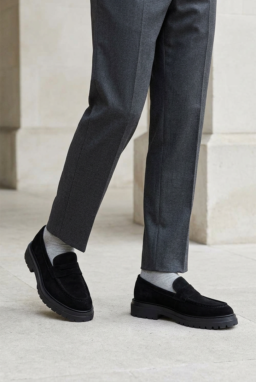 Handmade Suede Rock Loafers Studio – Black