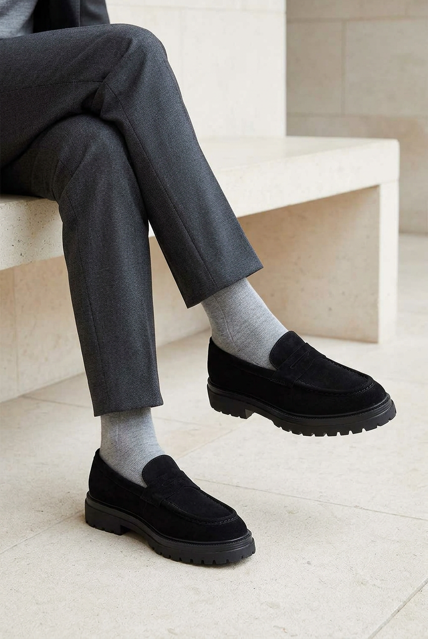 Handmade Suede Rock Loafers Studio – Black