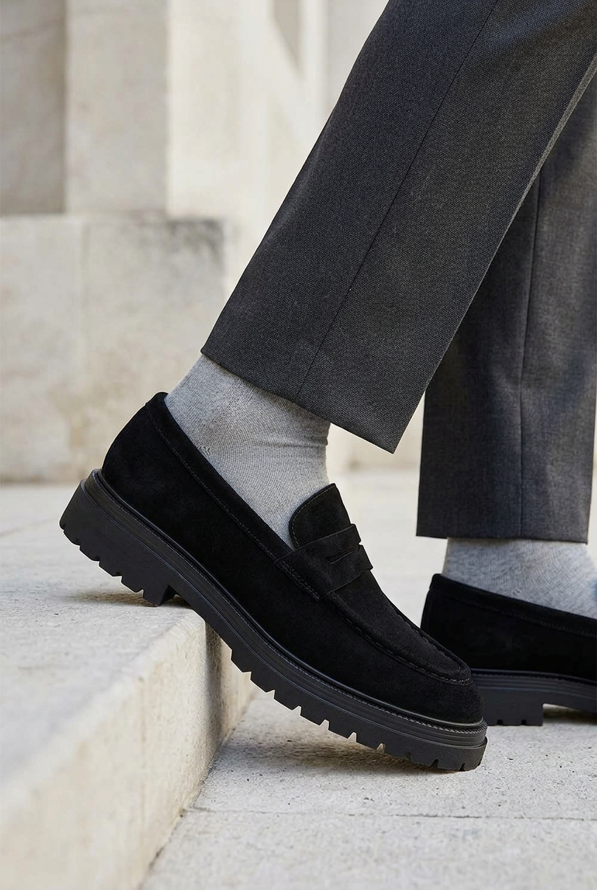 Handmade Suede Rock Loafers Studio – Black