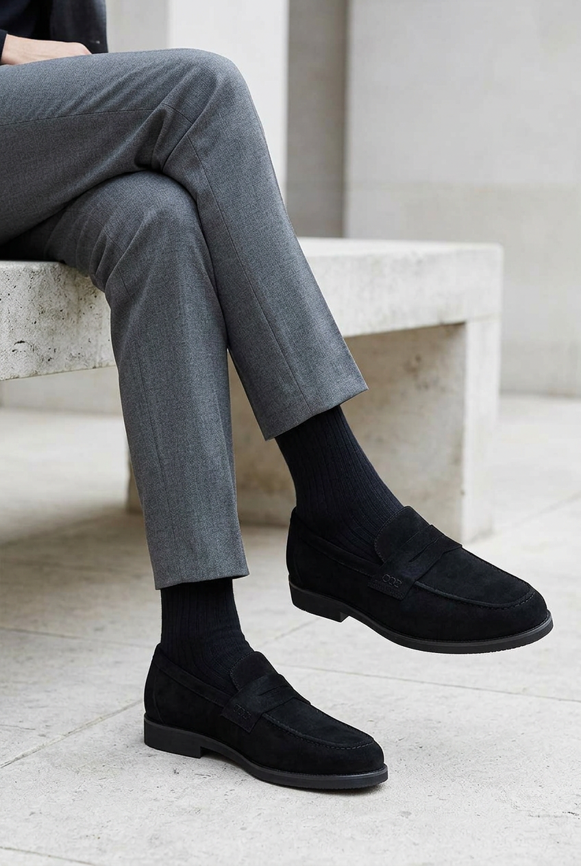 Handmade Flat Suede Urban Loafers Studio – Black