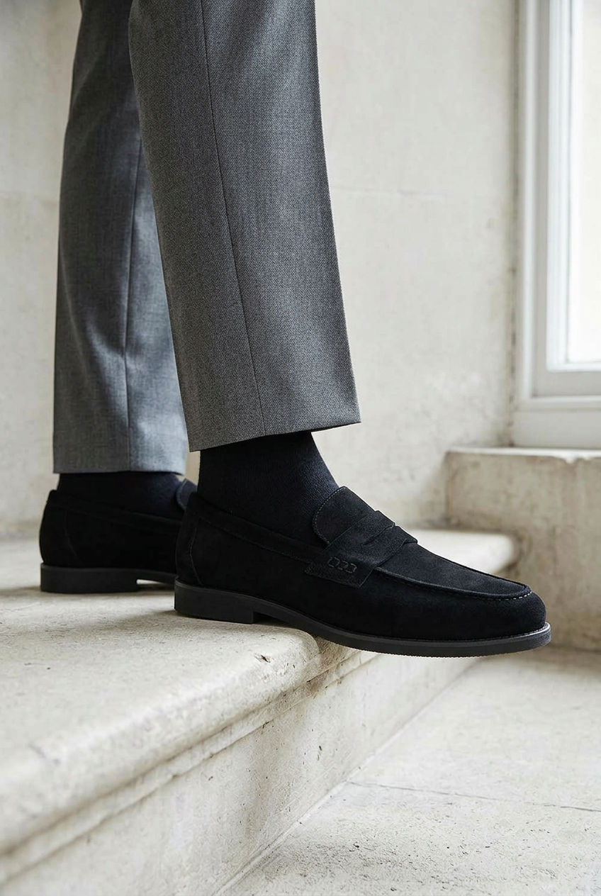 Handmade Flat Suede Urban Loafers Studio – Black