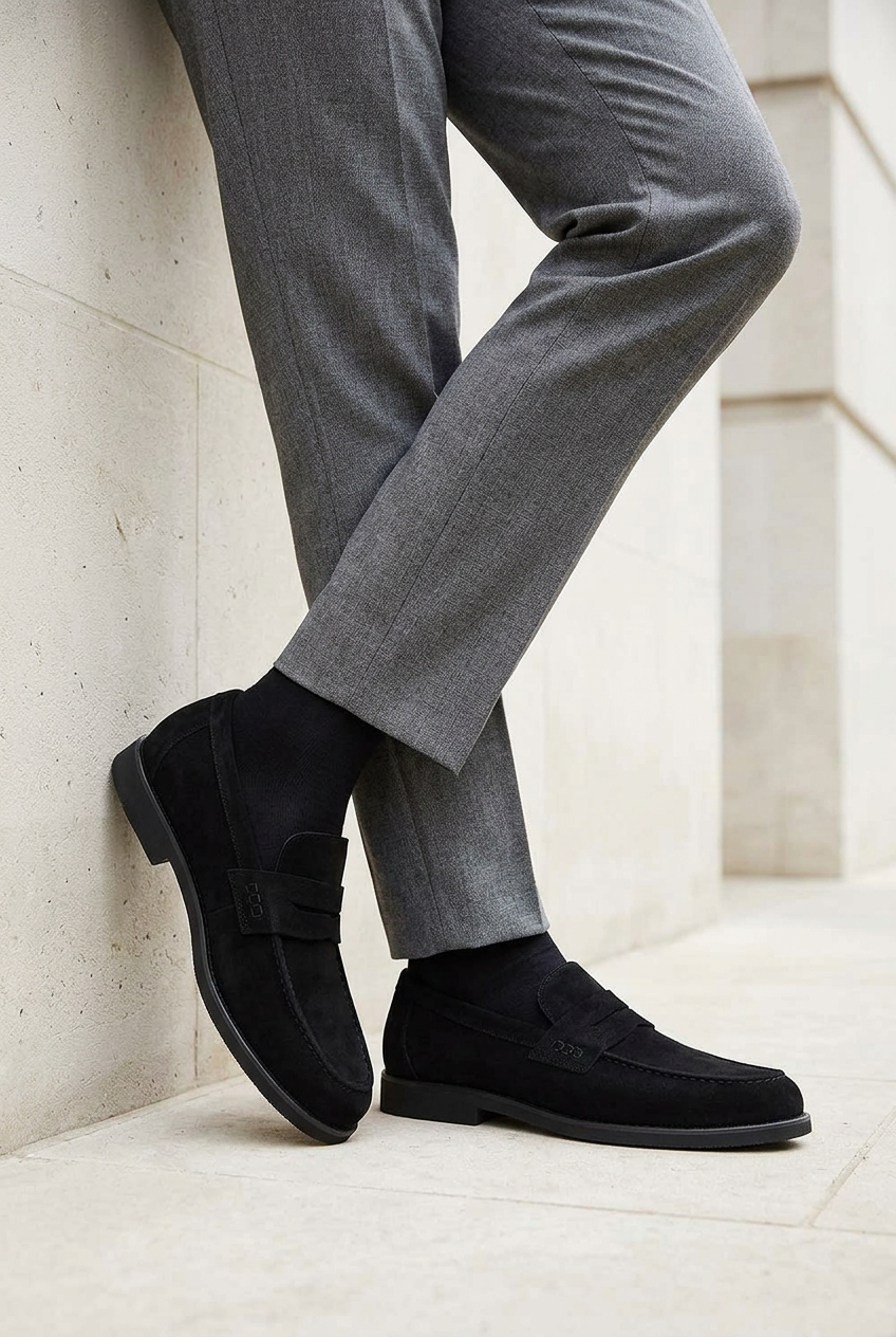 Handmade Flat Suede Urban Loafers Studio – Black