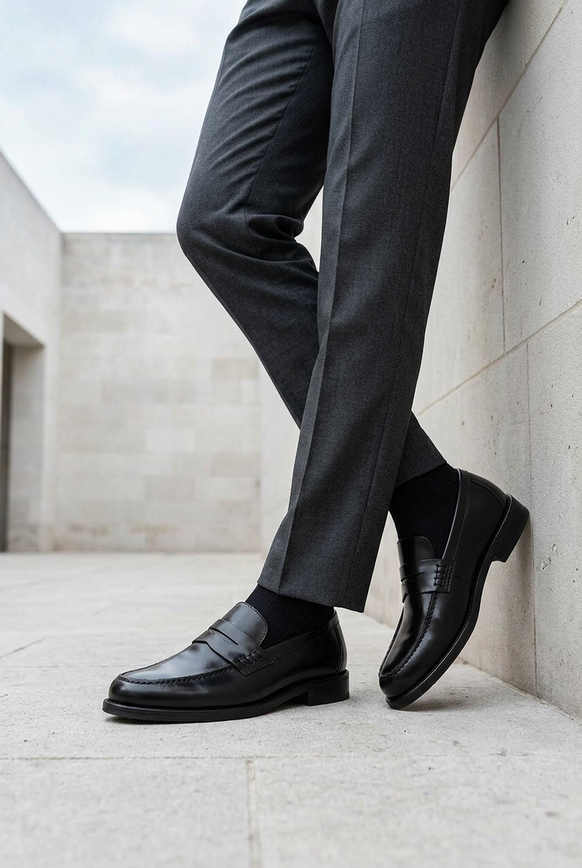 Χειροποίητα Παπούτσια Leather Classic Loafers Studio – Μαύρο