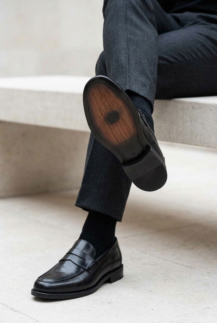 Χειροποίητα Παπούτσια Leather Classic Loafers Studio – Μαύρο