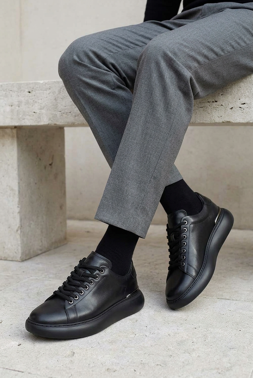 Leather Urban Sneakers Studio – Black