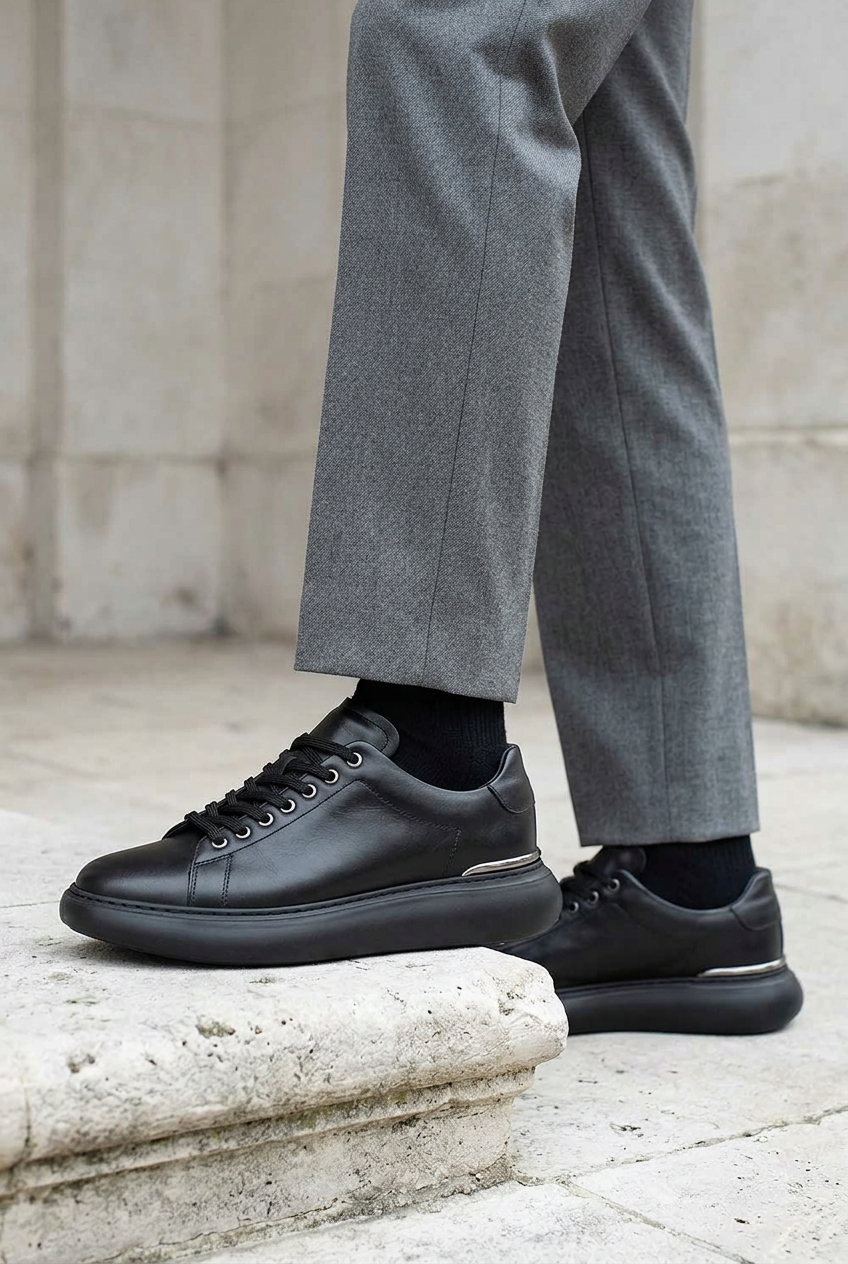 Leather Urban Sneakers Studio – Black