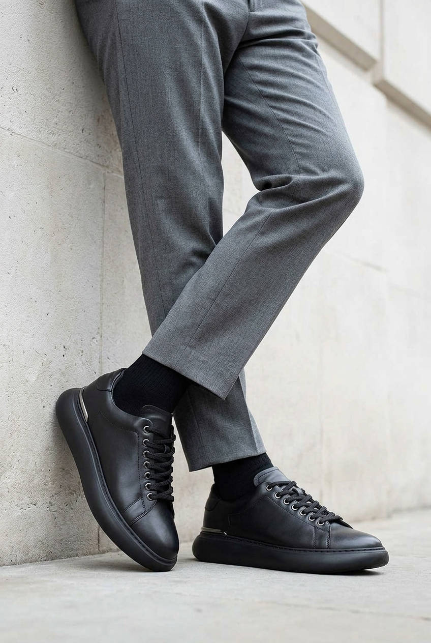 Leather Urban Sneakers Studio – Black