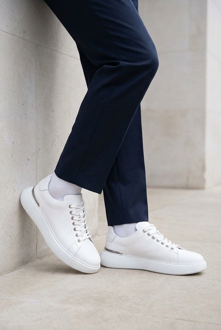 Handmade Leather Urban Sneakers Studio – White