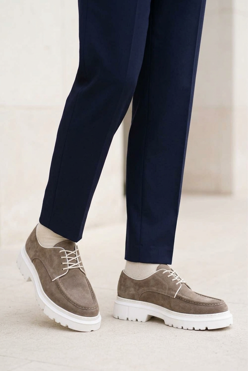 Handmade Suede Urban Derby Studio Shoes – Sand Beige