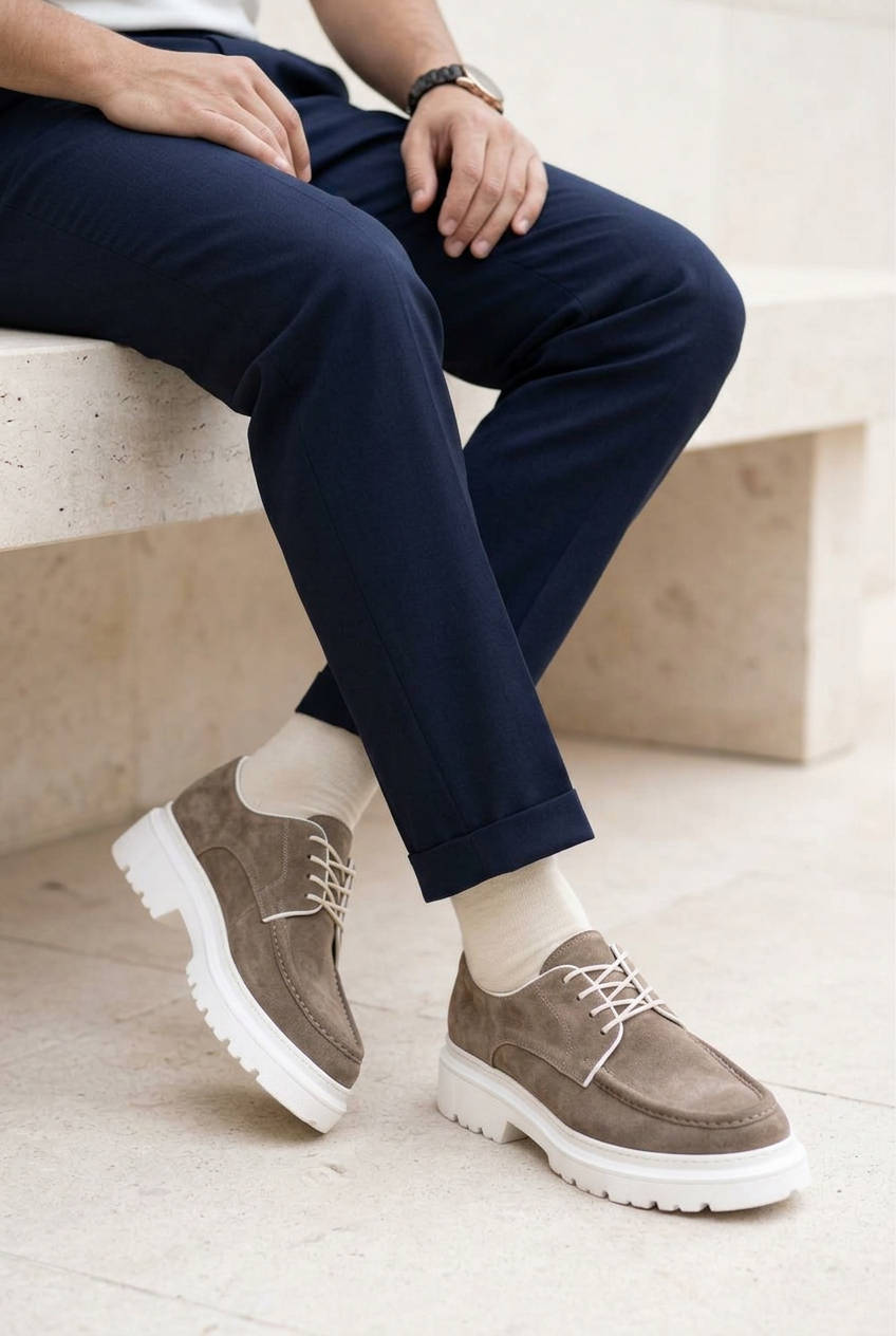 Handmade Suede Urban Derby Studio Shoes – Sand Beige