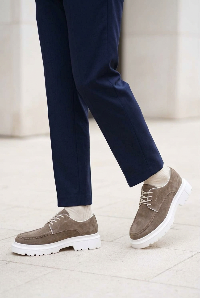 Handmade Suede Urban Derby Studio Shoes – Sand Beige