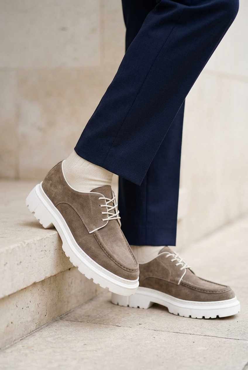 Handmade Suede Urban Derby Studio Shoes – Sand Beige
