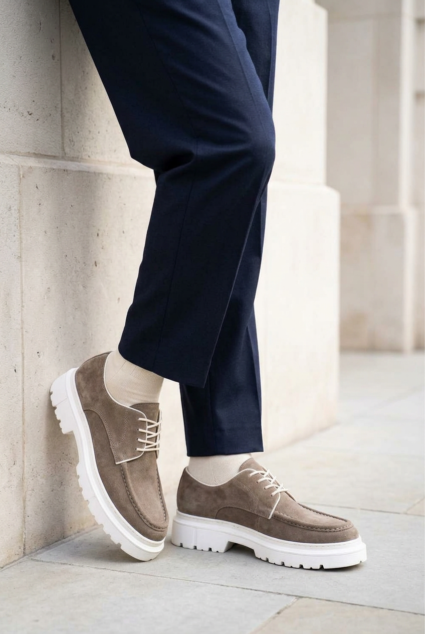 Handmade Suede Urban Derby Studio Shoes – Sand Beige