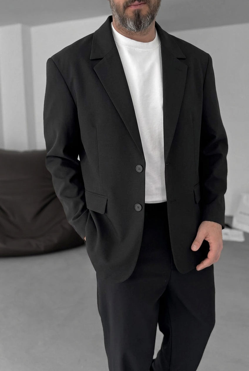 Ανδρικό Premium Tailored Σακάκι με Δύο Κουμπιά – Μαύρο