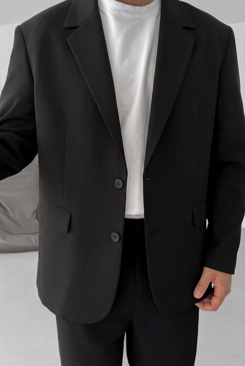 Ανδρικό Premium Tailored Σακάκι με Δύο Κουμπιά – Μαύρο
