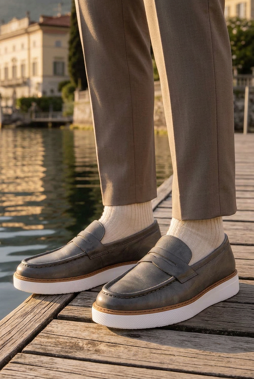Handmade Leather Penny Loafers Studio – Dark Khaki