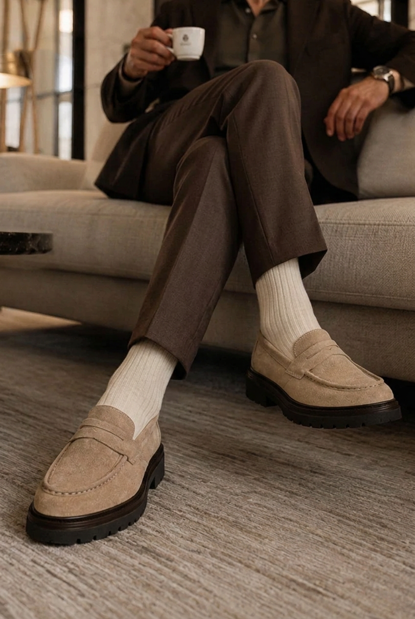 Handmade Suede Rock Loafers Studio – Beige