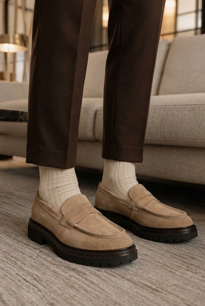 Handmade Suede Rock Loafers Studio – Beige