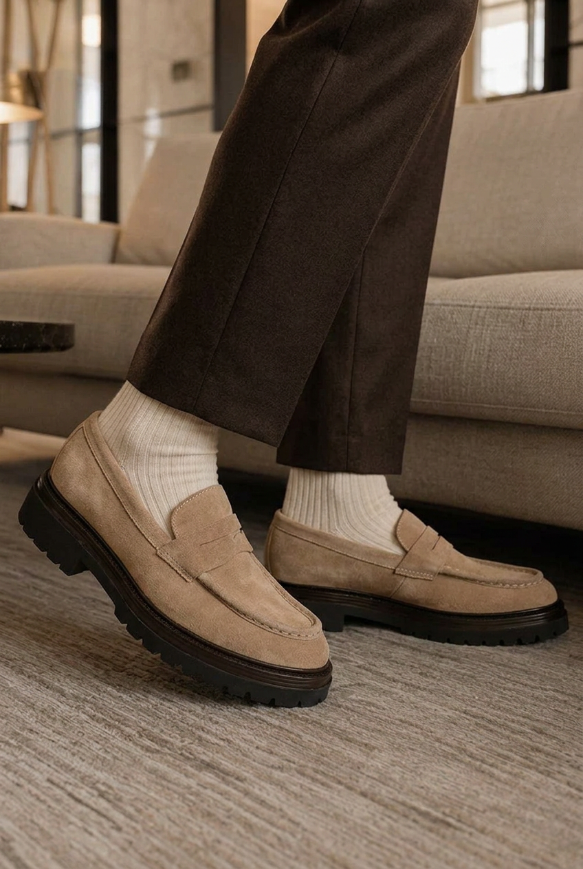 Handmade Suede Rock Loafers Studio – Beige