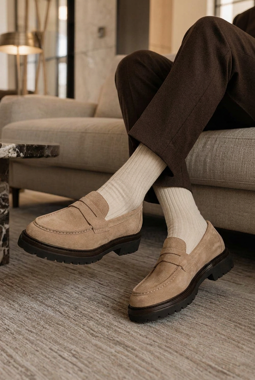Handmade Suede Rock Loafers Studio – Beige