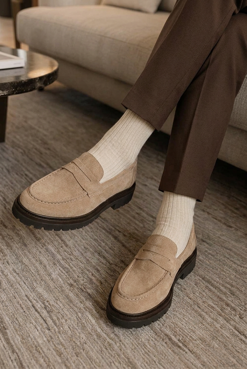 Handmade Suede Rock Loafers Studio – Beige