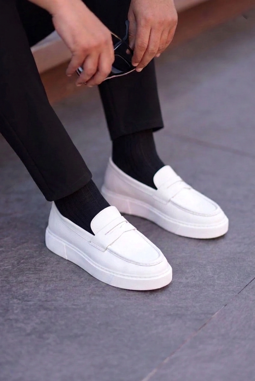 Handmade Leather Penny Loafers Studio – White