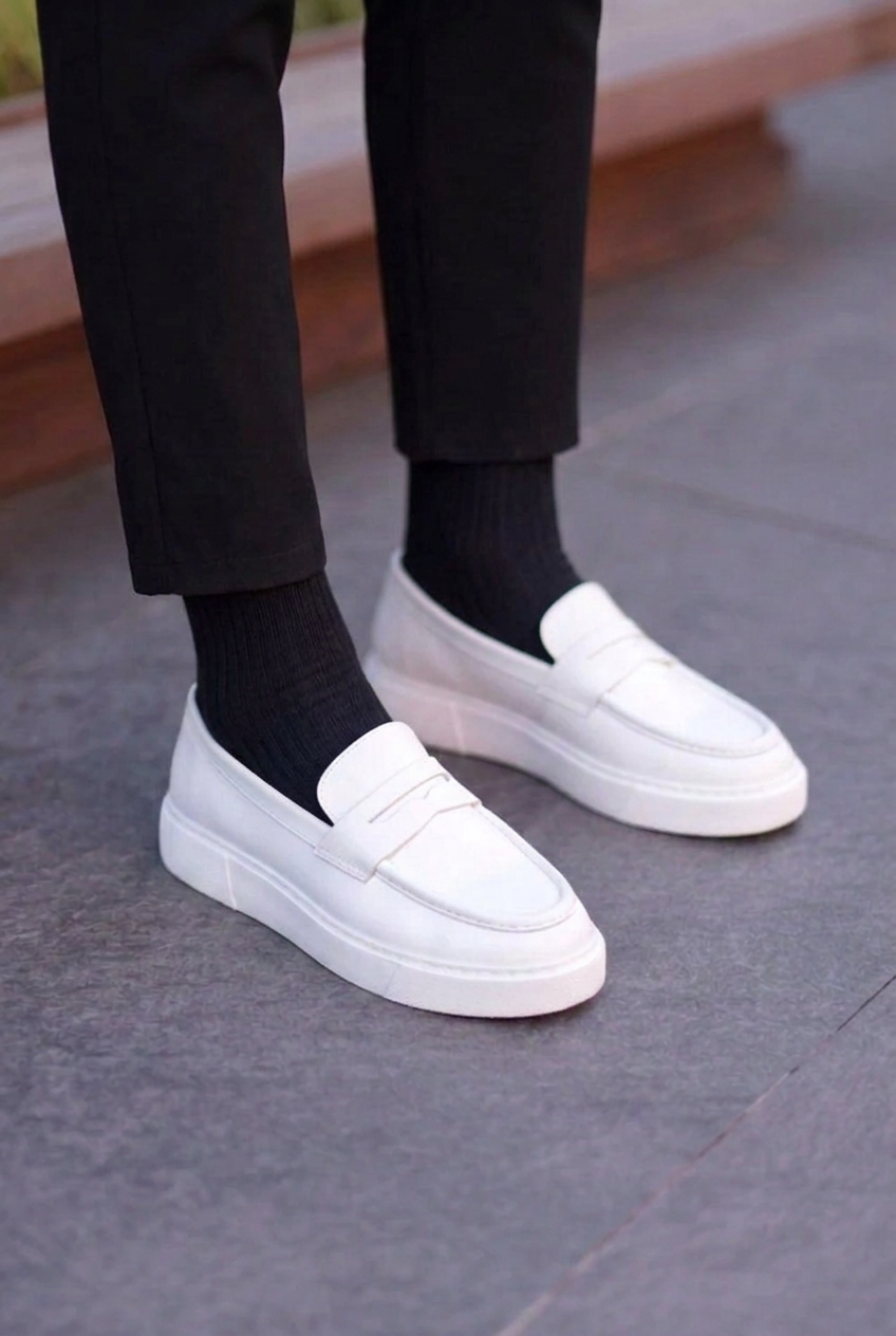Handmade Leather Penny Loafers Studio – White