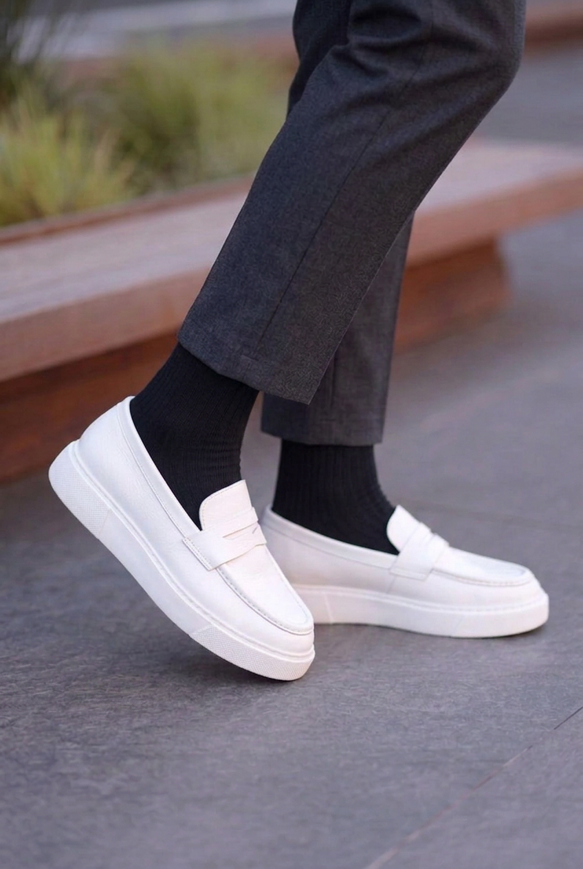 Handmade Leather Penny Loafers Studio – White