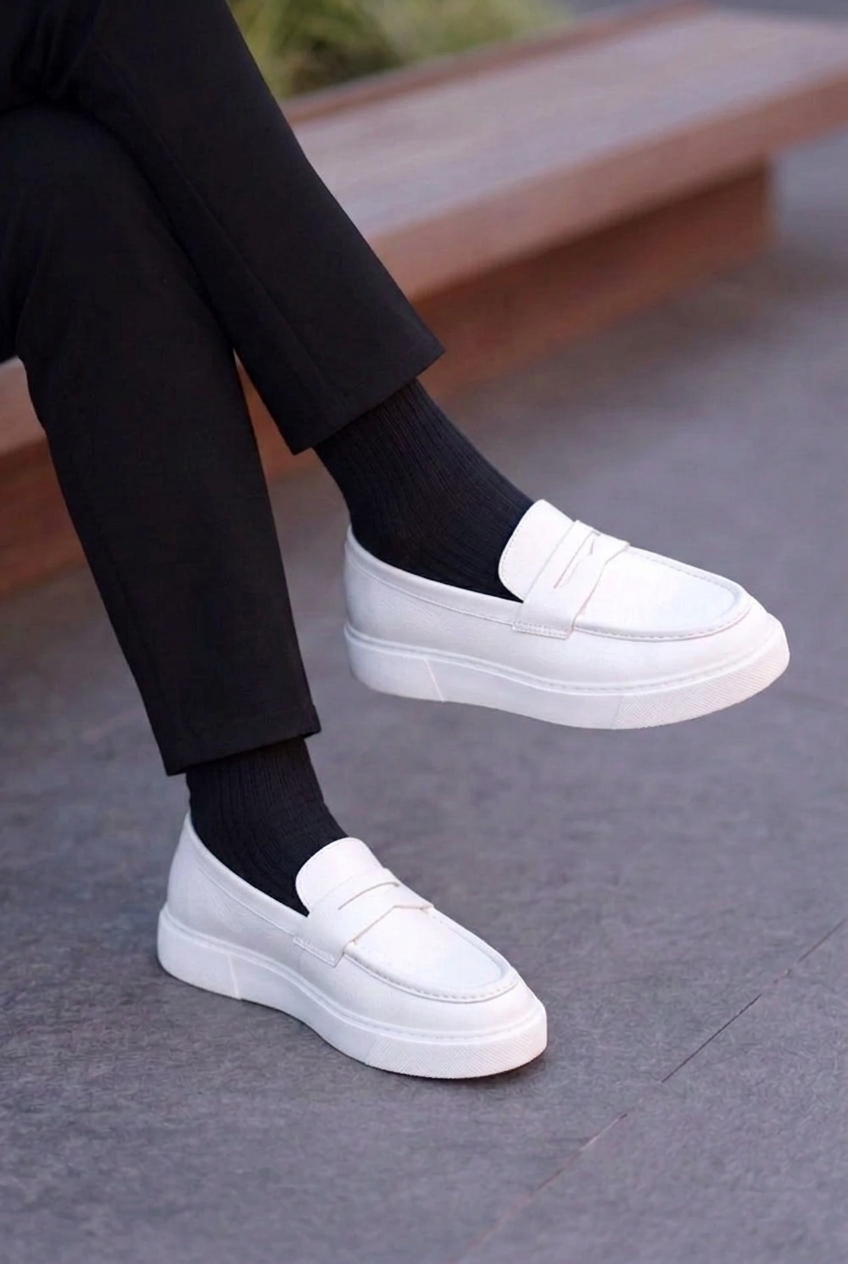 Handmade Leather Penny Loafers Studio – White