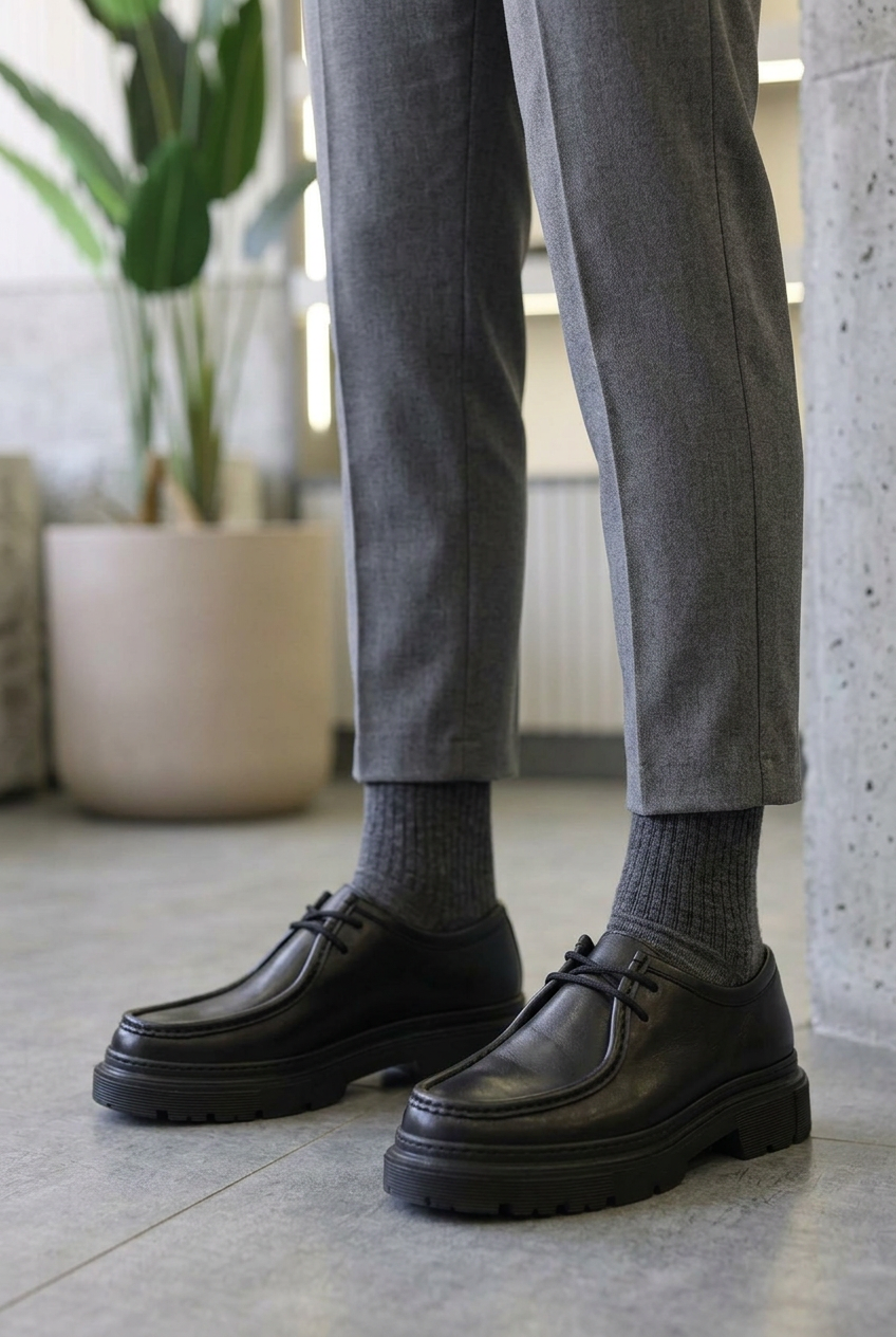 Handmade Leather Chunky Derby Shoes – Black