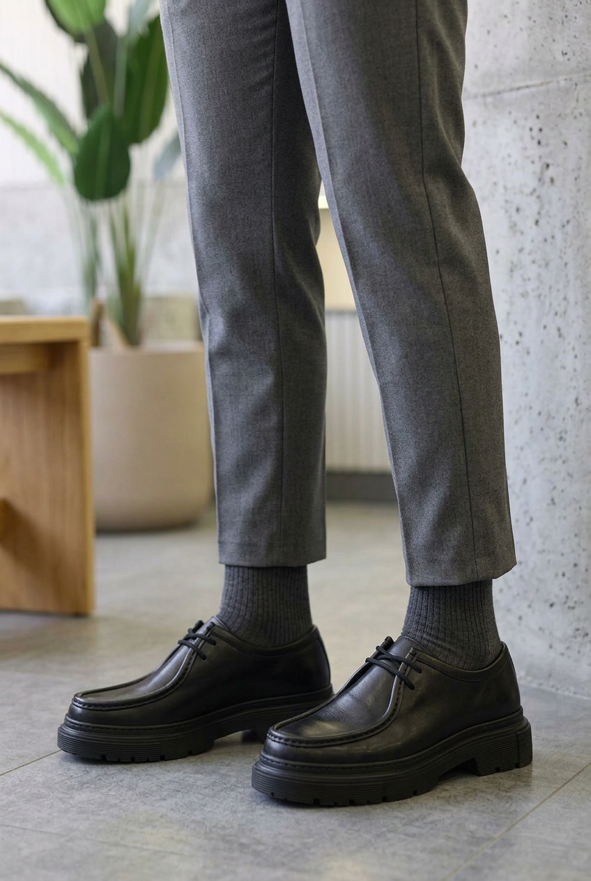Handmade Leather Chunky Derby Shoes – Black
