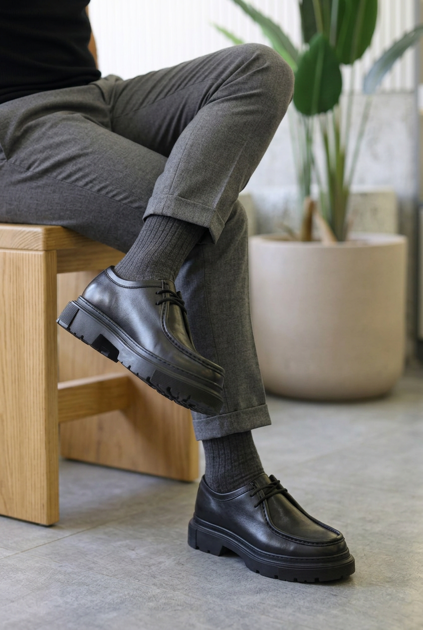 Handmade Leather Chunky Derby Shoes – Black