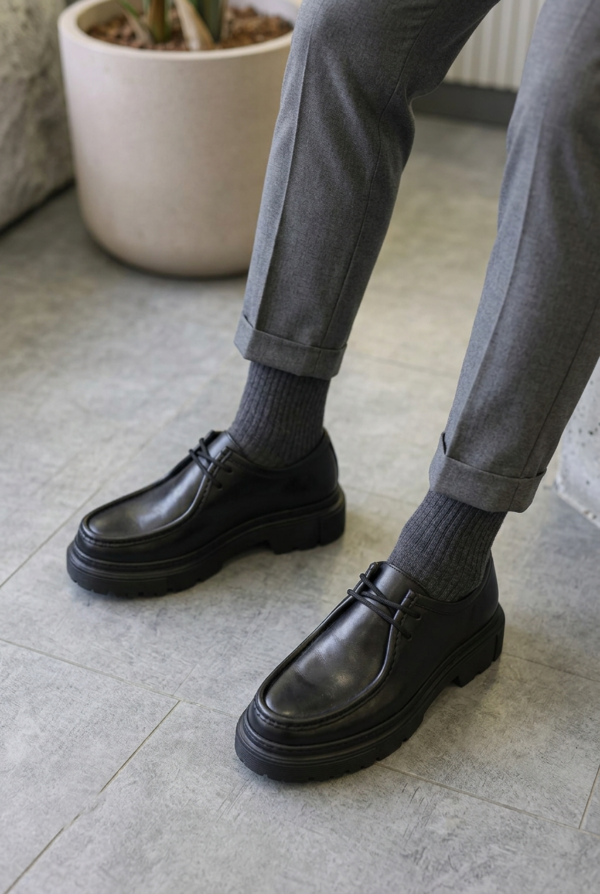 Handmade Leather Chunky Derby Shoes – Black