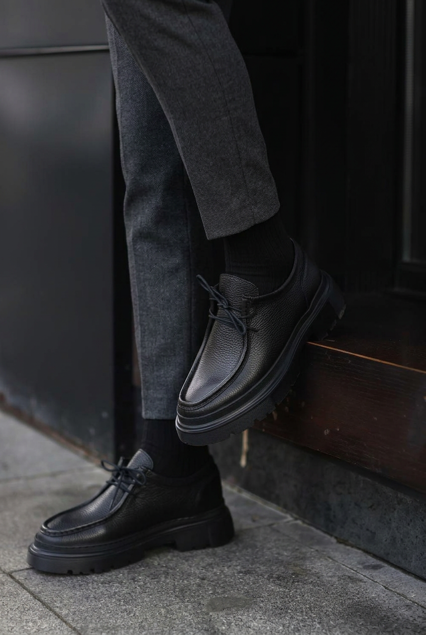 Handmade Leather Chunky Derby Shoes – Black