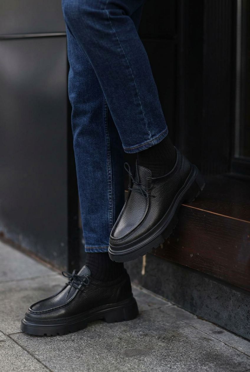 Handmade Leather Chunky Derby Shoes – Black