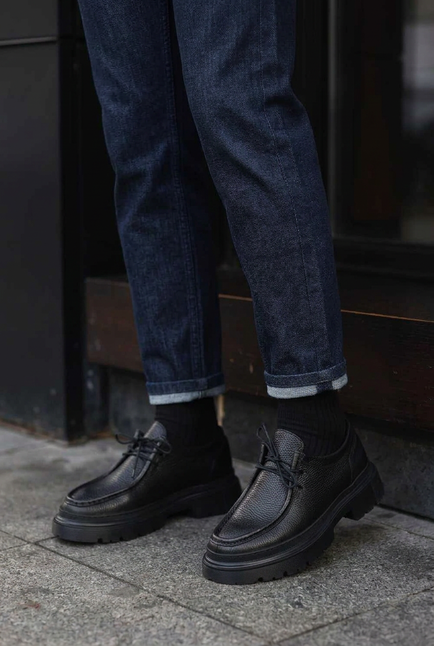 Handmade Leather Chunky Derby Shoes – Black