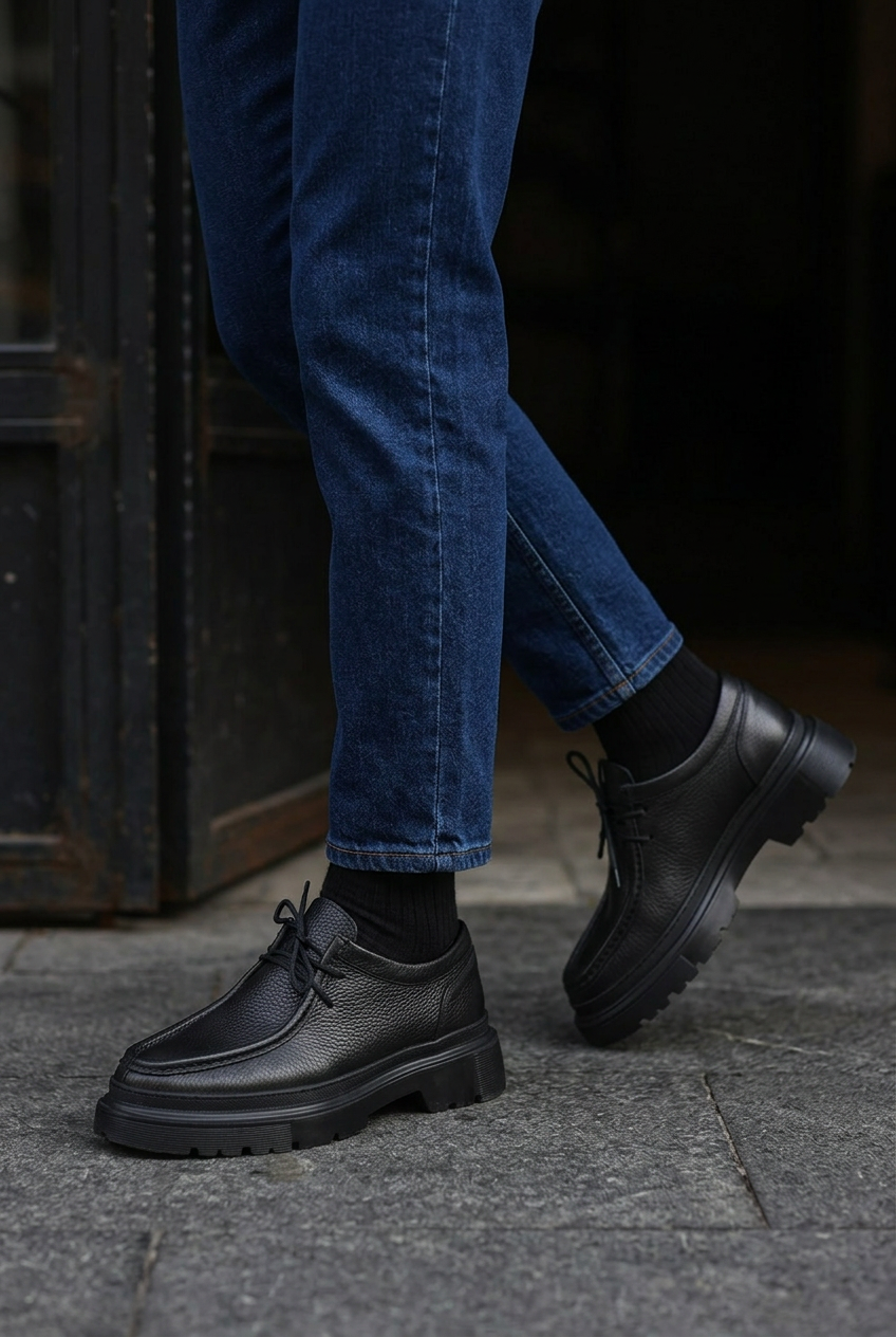 Handmade Leather Chunky Derby Shoes – Black