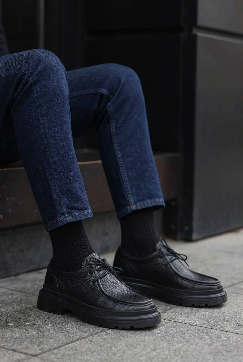 Handmade Leather Chunky Derby Shoes – Black