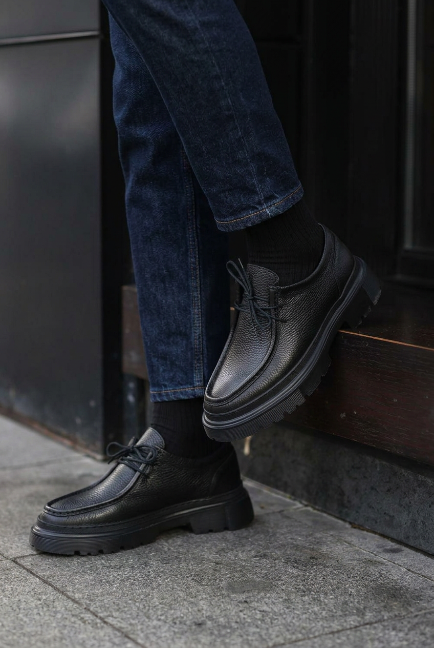 Handmade Leather Chunky Derby Shoes – Black