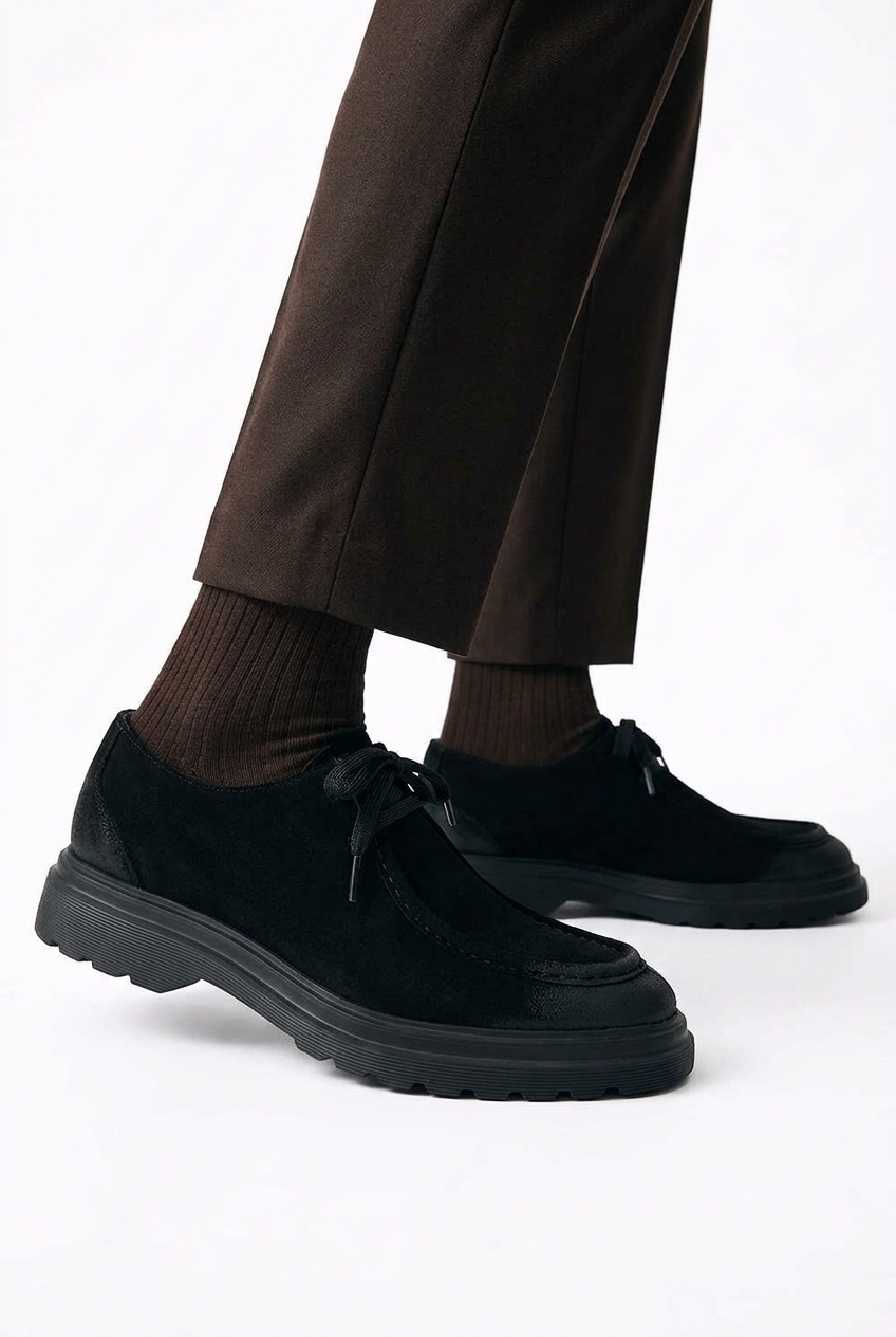 Premium Suede Chunky Derby – Black