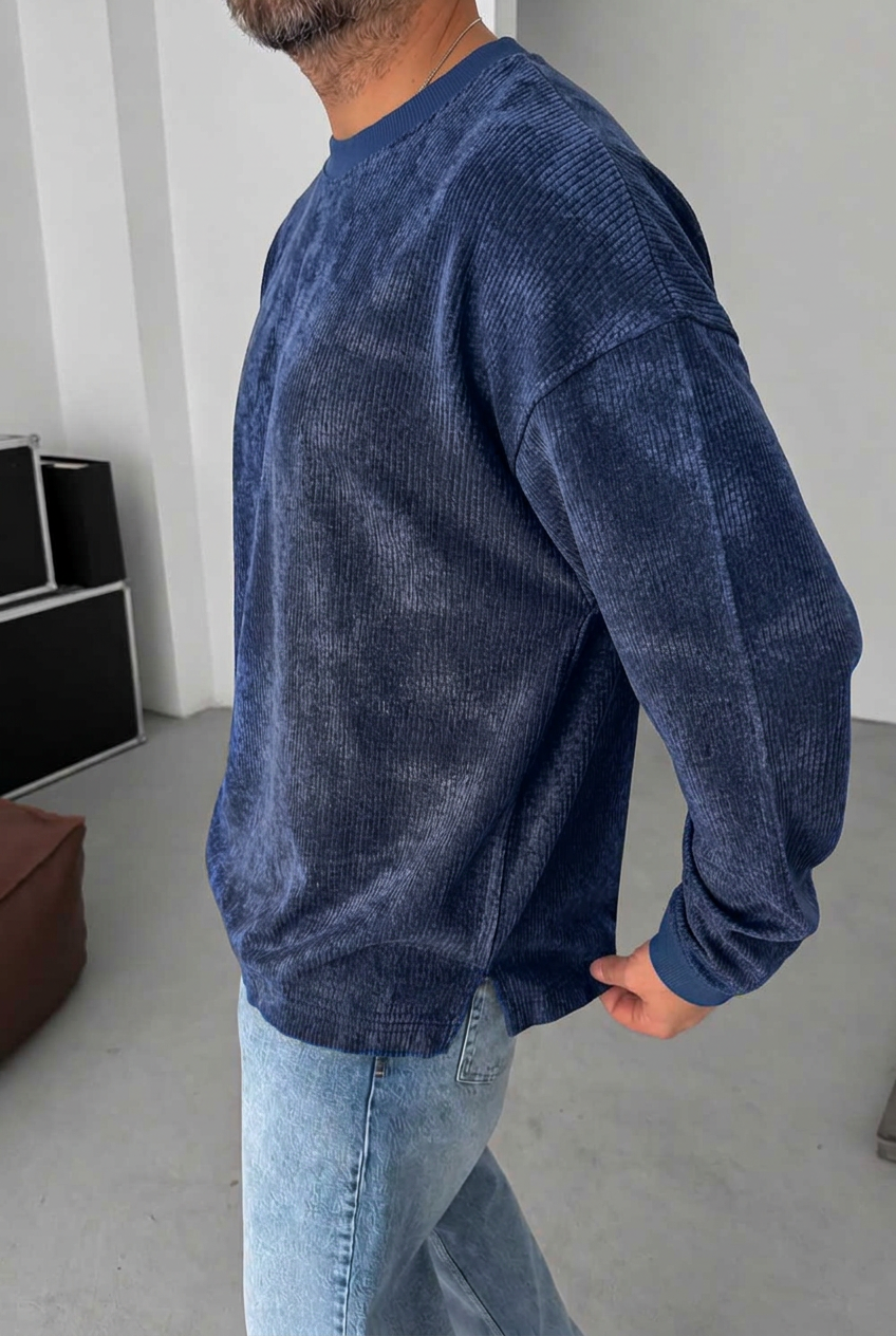 Ανδρική Κοτλέ Μπλούζα Oversized – Σκούρο Μπλε